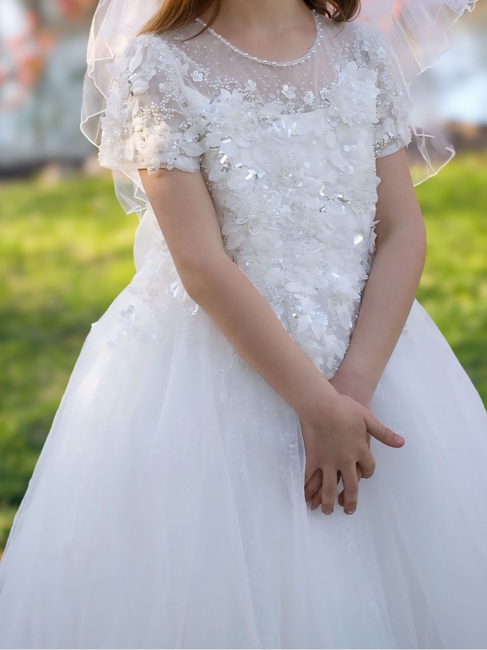 Anthropologie Off White Lace Floral Tulle Flower Girl Dress